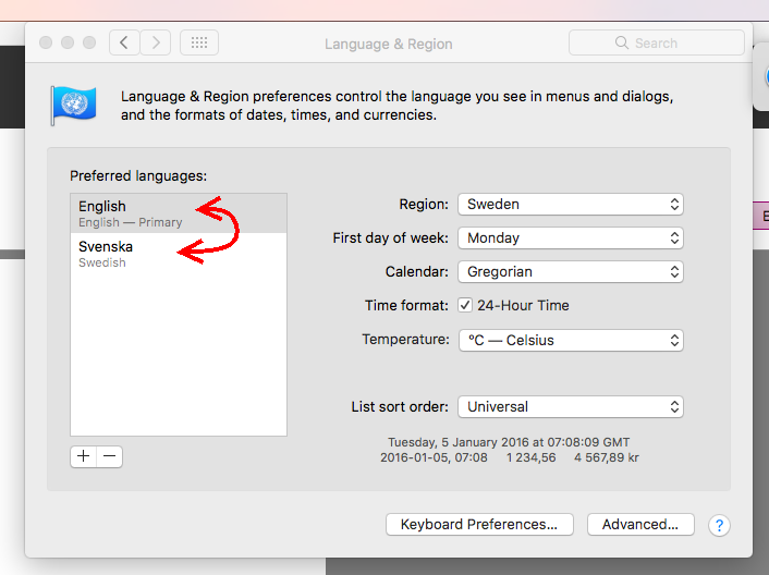 incorrect languiage settigns on a mac